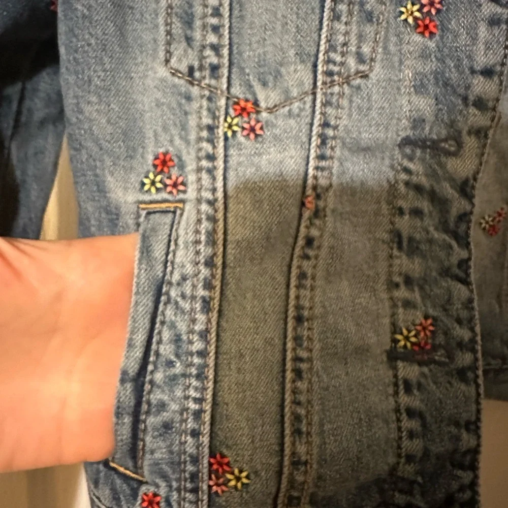 GAP Kids Light Blue Denim Jacket with Red Floral Accents